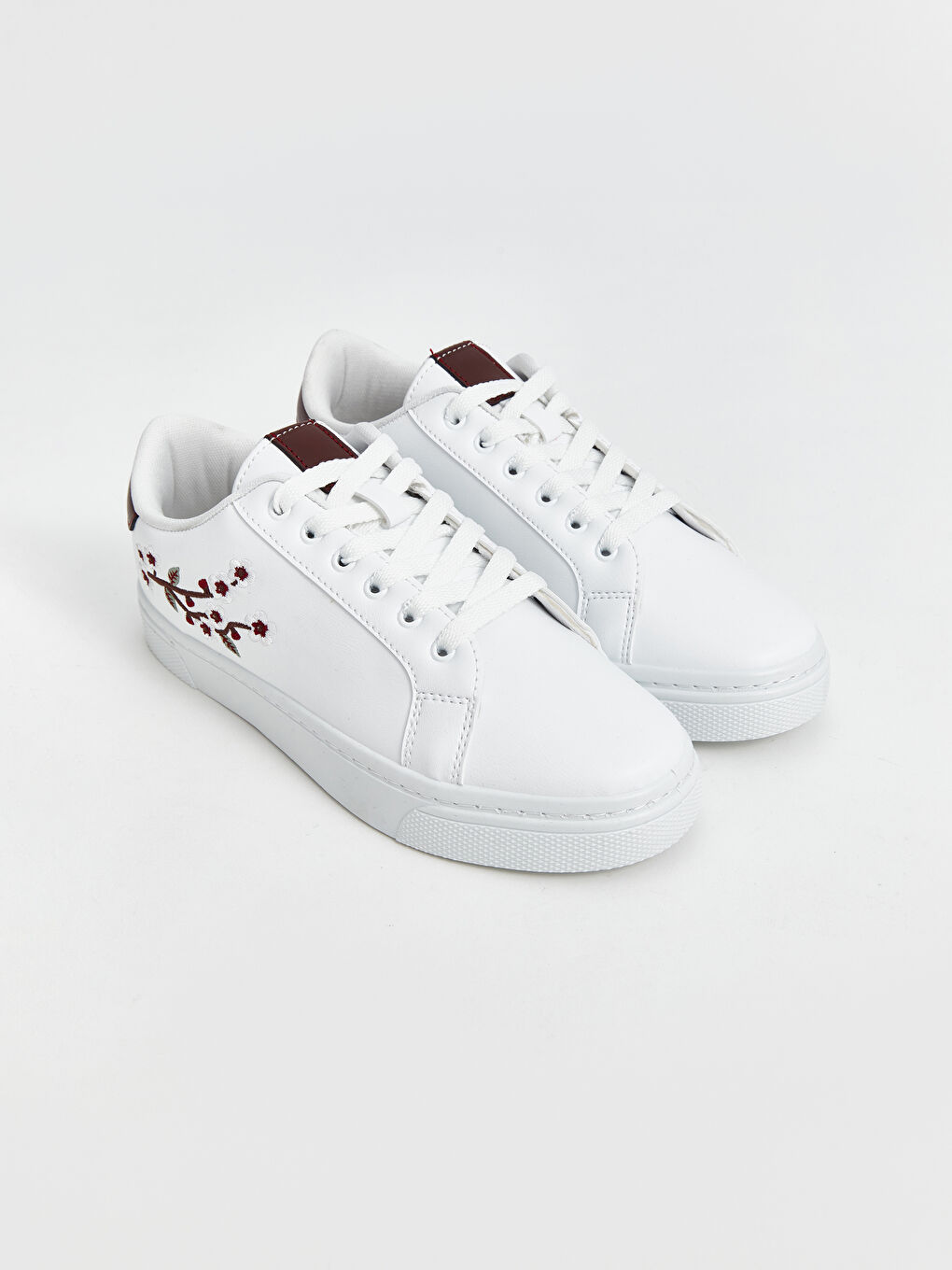 Bordo Baskılı Bağcıklı Kadın Spor Ayakkabı