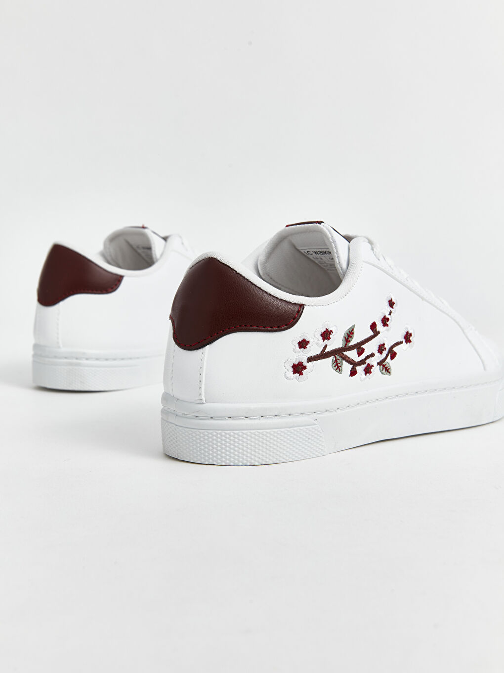 Bordo Baskılı Bağcıklı Kadın Spor Ayakkabı-3