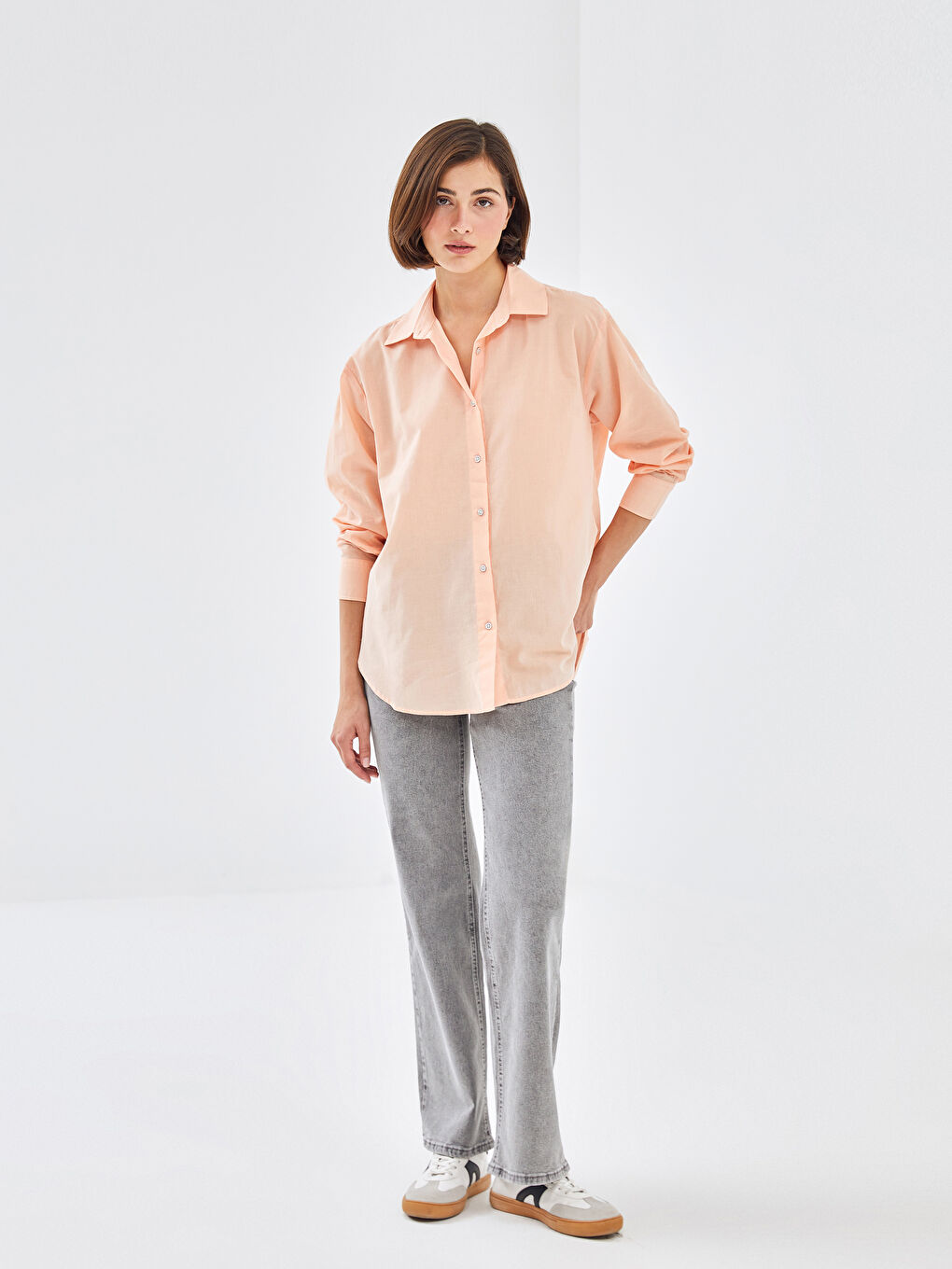 Plain Long Sleeve Oversize Women's Shirt -S4O346Z8-RHX