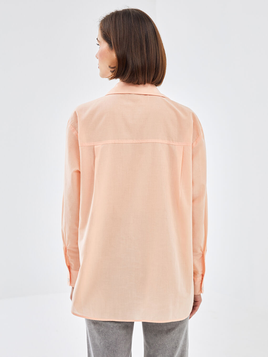 Plain Long Sleeve Oversize Women's Shirt -S4O346Z8-RHX