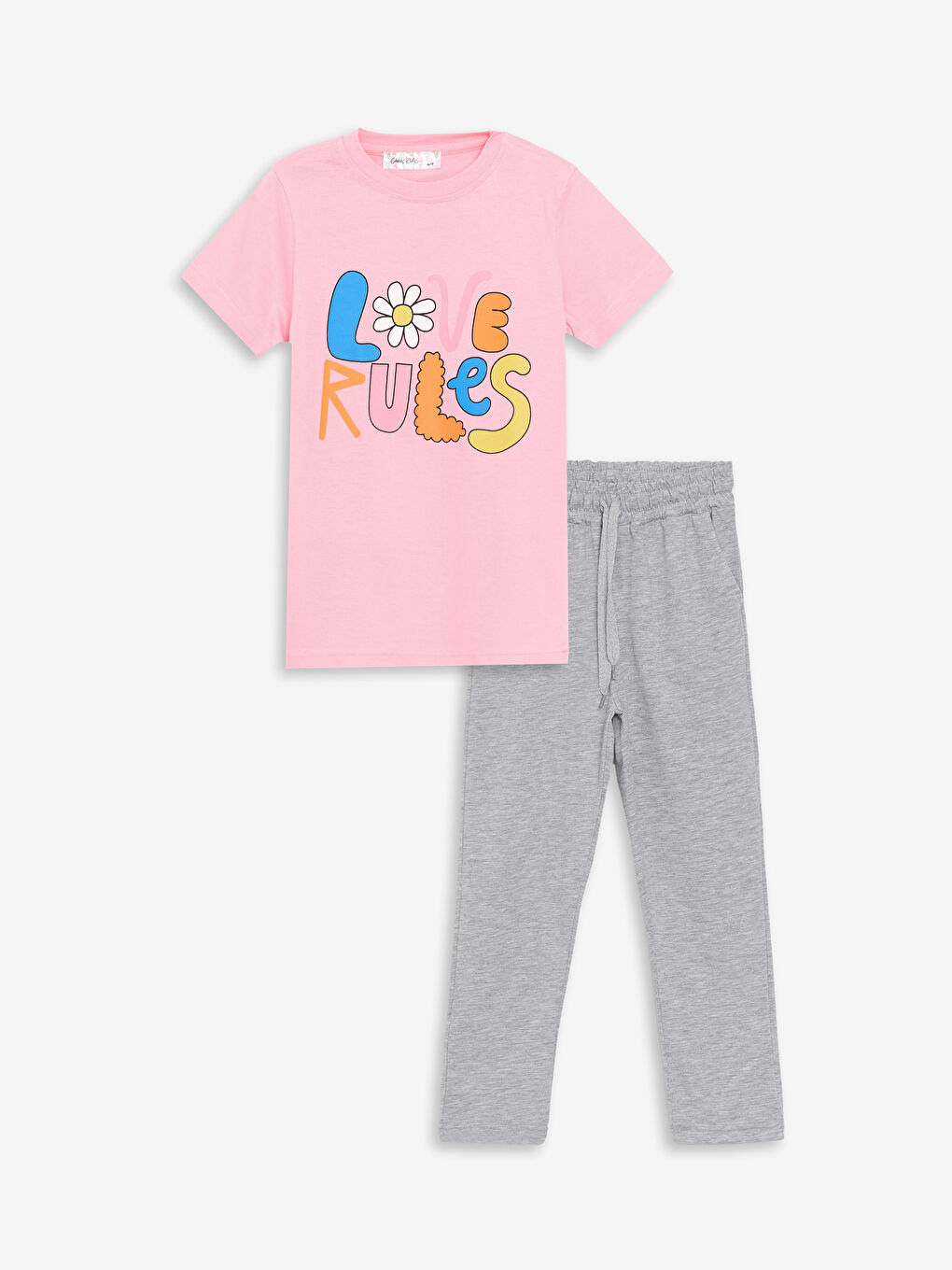 Güneş Kids Pembe Bisiklet Yaka Baskılı Kısa Kollu Kız Çocuk Pijama Takımı