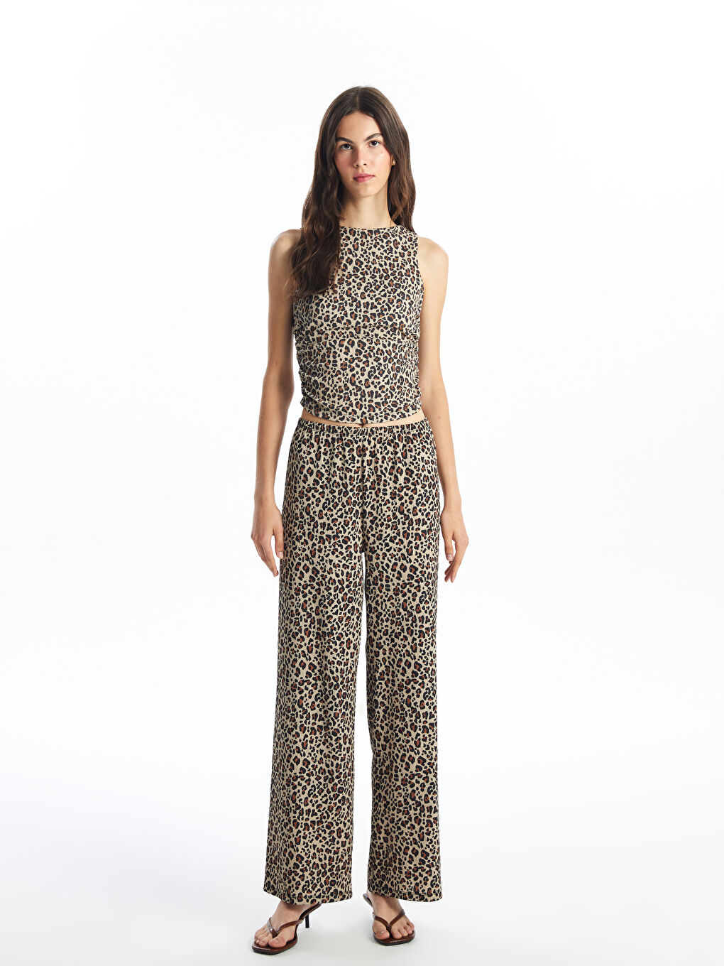 Crew Neck Leopard Patterned Women's Blouse -S4O419Z8-LQA