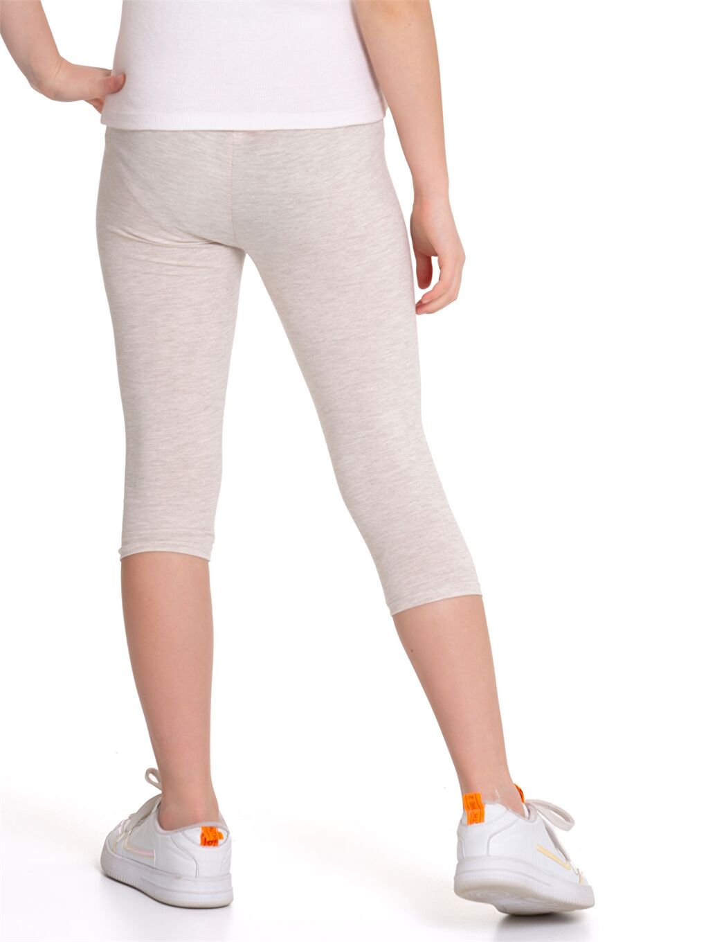 Bej Beli Lastikli Basic Kız Çocuk Kapri Tayt-4