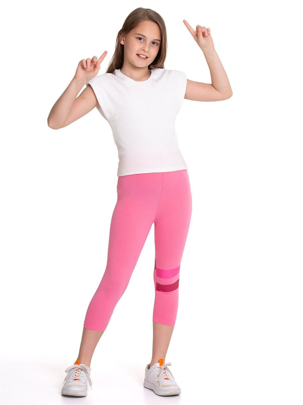 Pembe Beli Lastikli Renk Bloklu Kız Çocuk Kapri Tayt-1