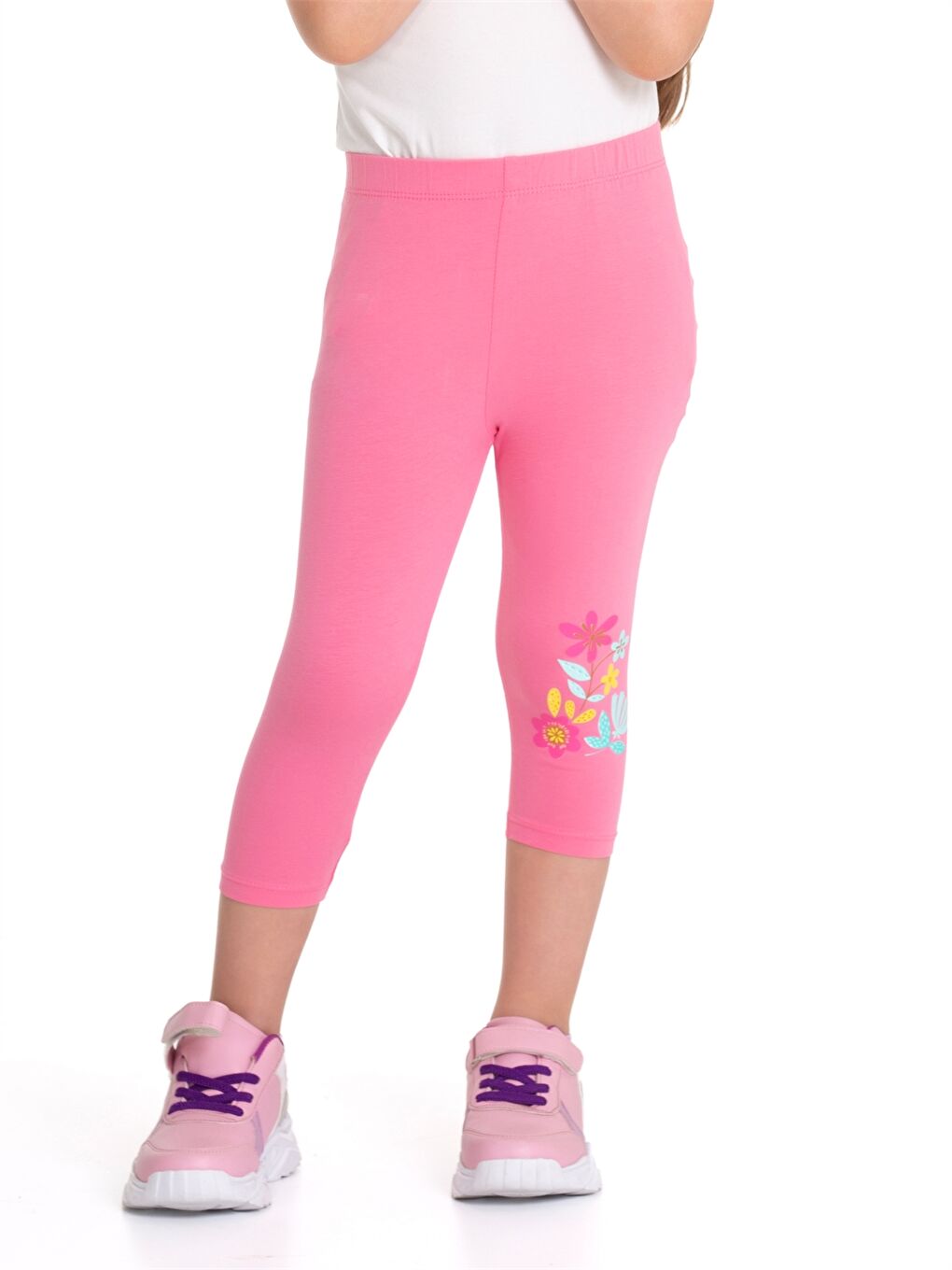 Pembe Beli Lastikli Baskılı Kız Bebek Kapri Tayt