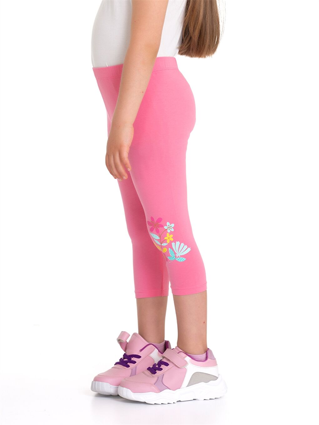 Pembe Beli Lastikli Baskılı Kız Bebek Kapri Tayt-1