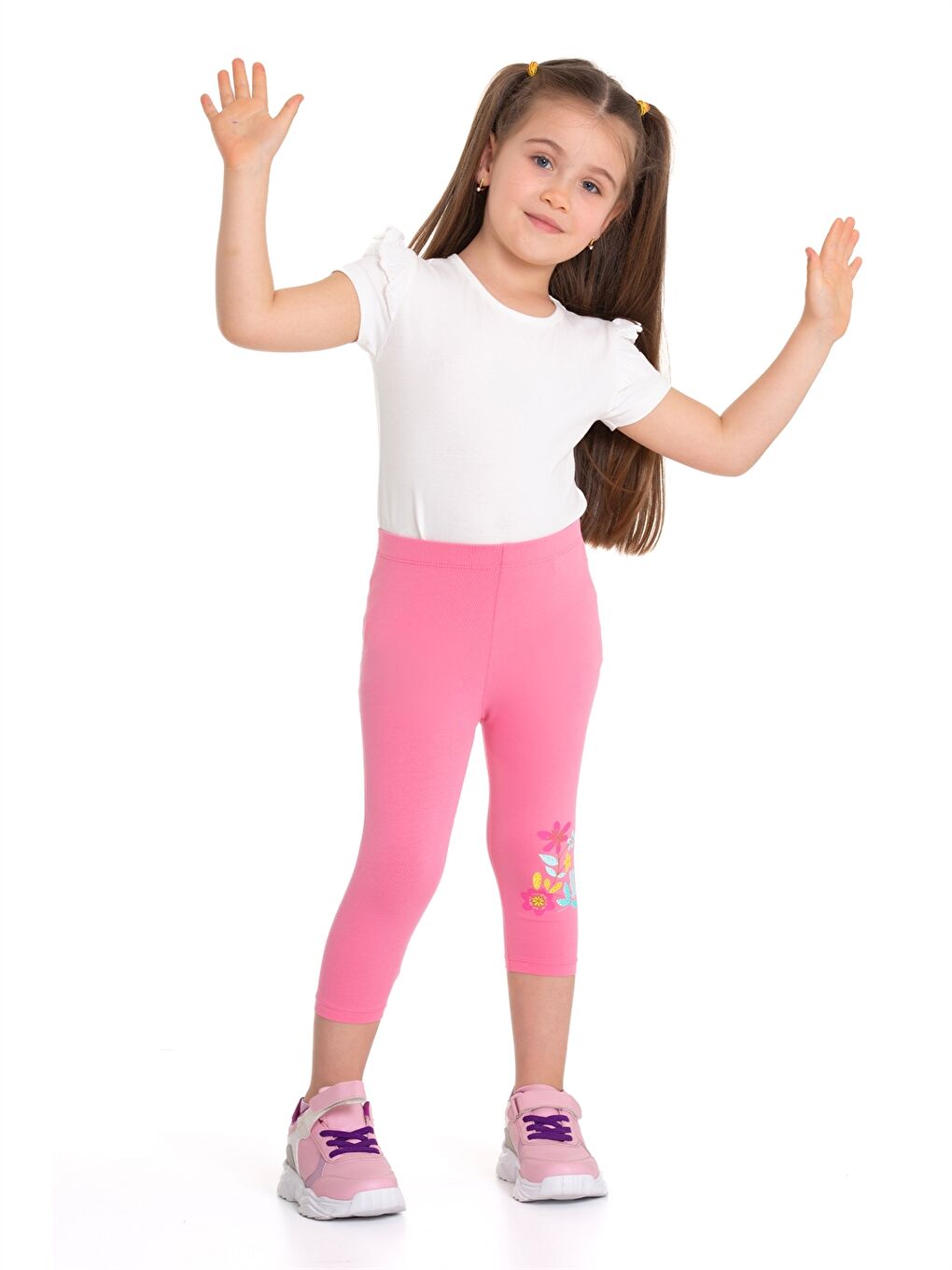 Pembe Beli Lastikli Baskılı Kız Bebek Kapri Tayt-2