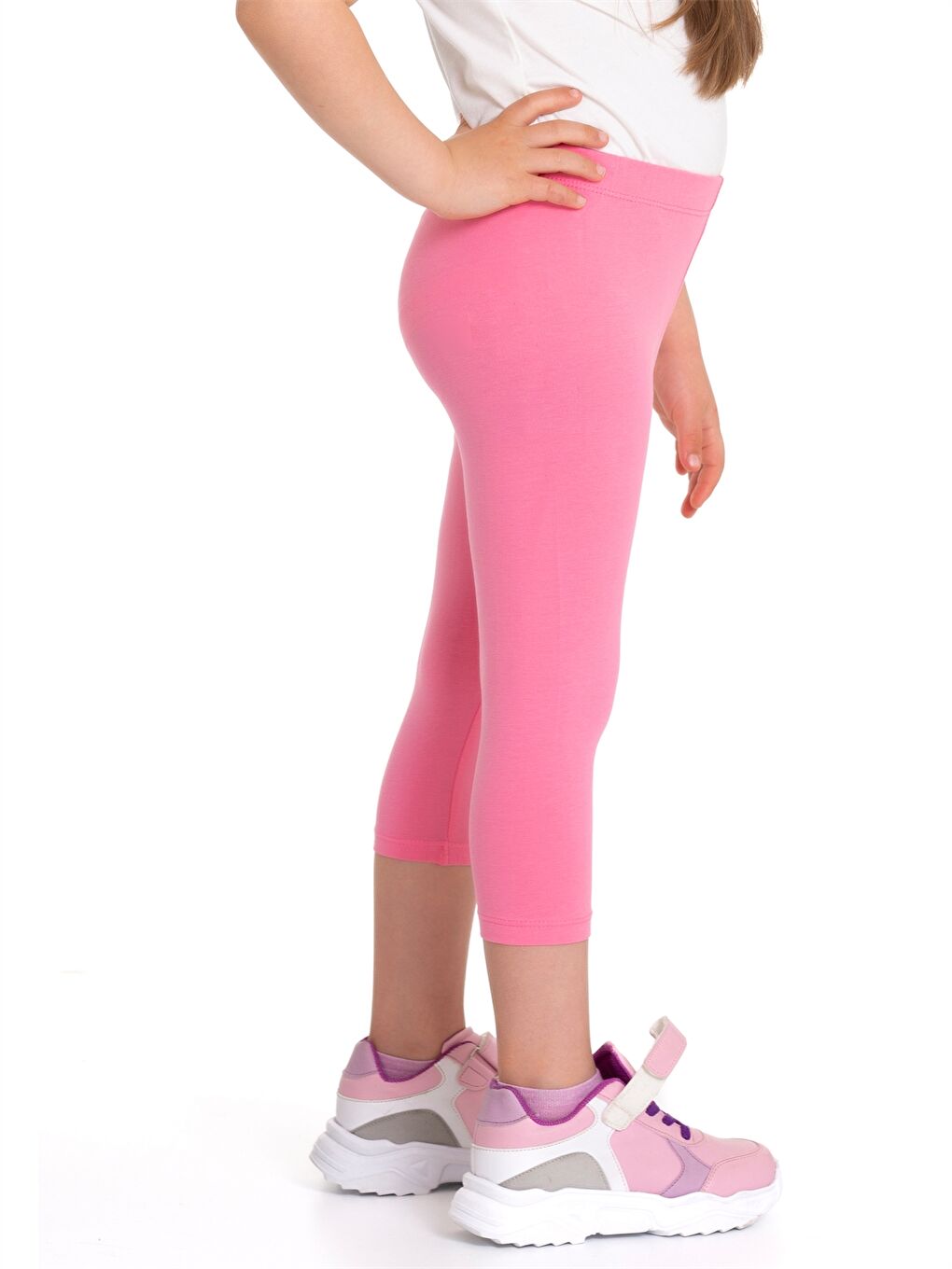 Pembe Beli Lastikli Baskılı Kız Bebek Kapri Tayt-3