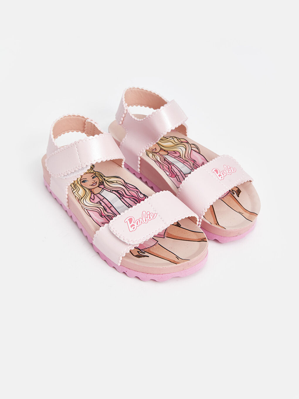 LCW STEPS Pembe Barbie Baskılı Cırt Cırtlı Kız Çocuk Sandalet