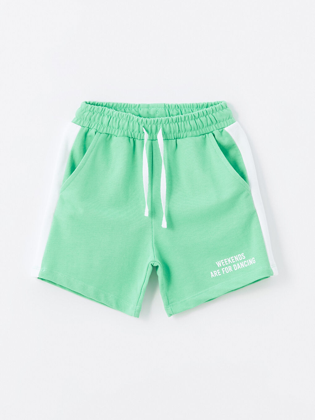 Yeşil Beli Lastikli Baskılı Kız Çocuk Şort