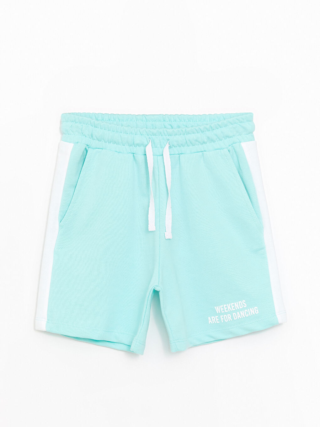 Mavi Beli Lastikli Baskılı Kız Çocuk Şort