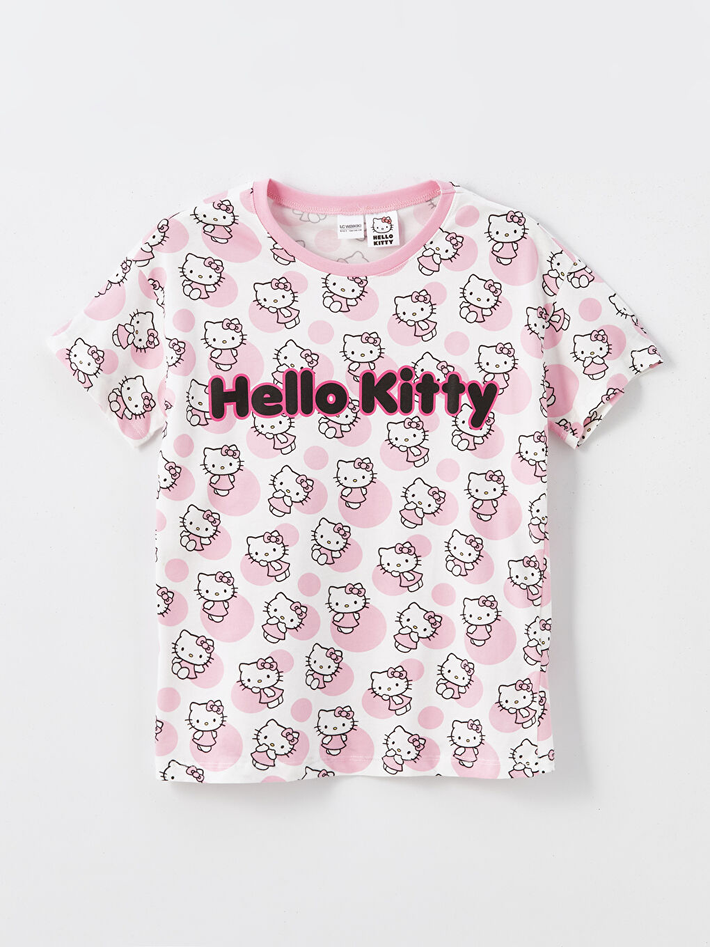 LCW Kids Pembe Baskılı Bisiklet Yaka Hello Kitty Baskılı Kız Çocuk Şortlu Pijama Takımı - 1