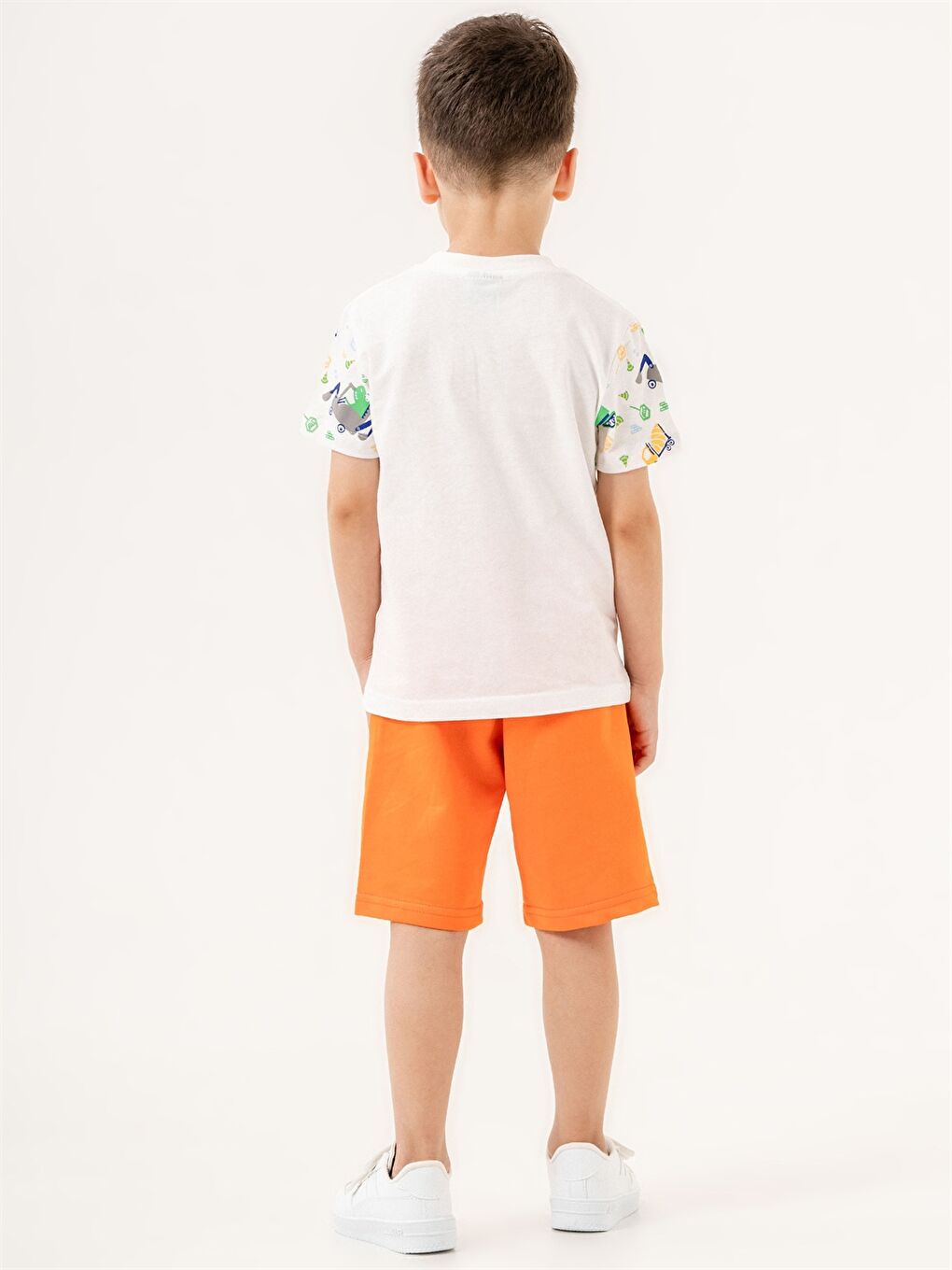 Turuncu Bisiklet Yaka Baskılı Erkek Bebek Tişört ve Şort Takım-2
