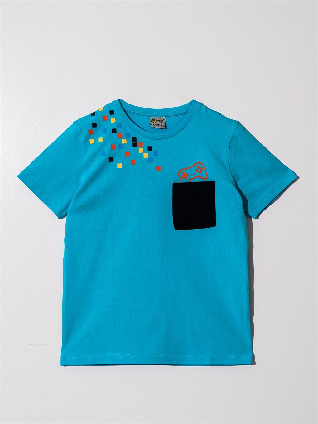 Turkuaz Bisiklet Yaka Baskılı Erkek Çocuk Tişört