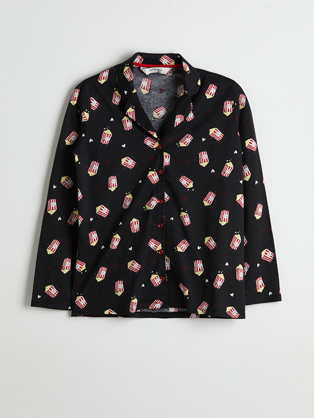 Siyah Gömlek Yaka Desenli Kadın Pijama Üstü-4