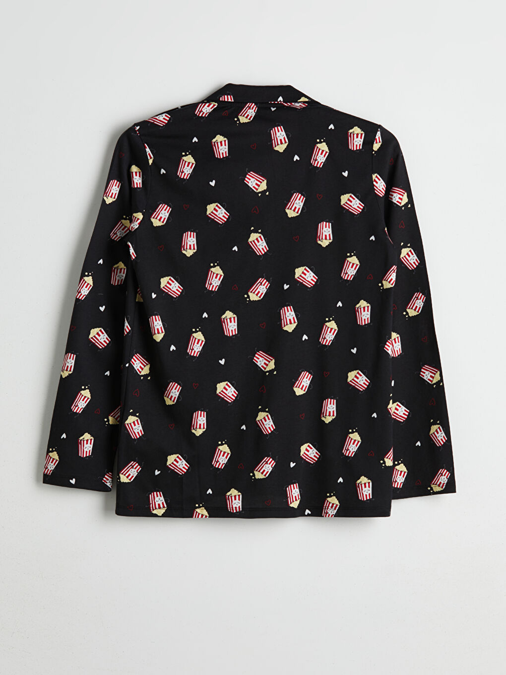 Siyah Gömlek Yaka Desenli Kadın Pijama Üstü-5