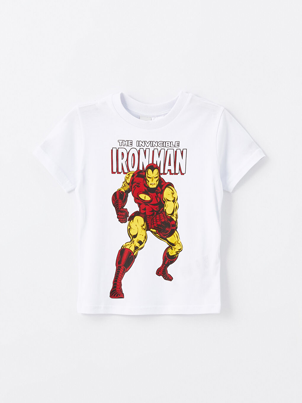 LCW Kids Optik Beyaz Bisiklet Yaka Iron Man Baskılı Erkek Çocuk Tişört