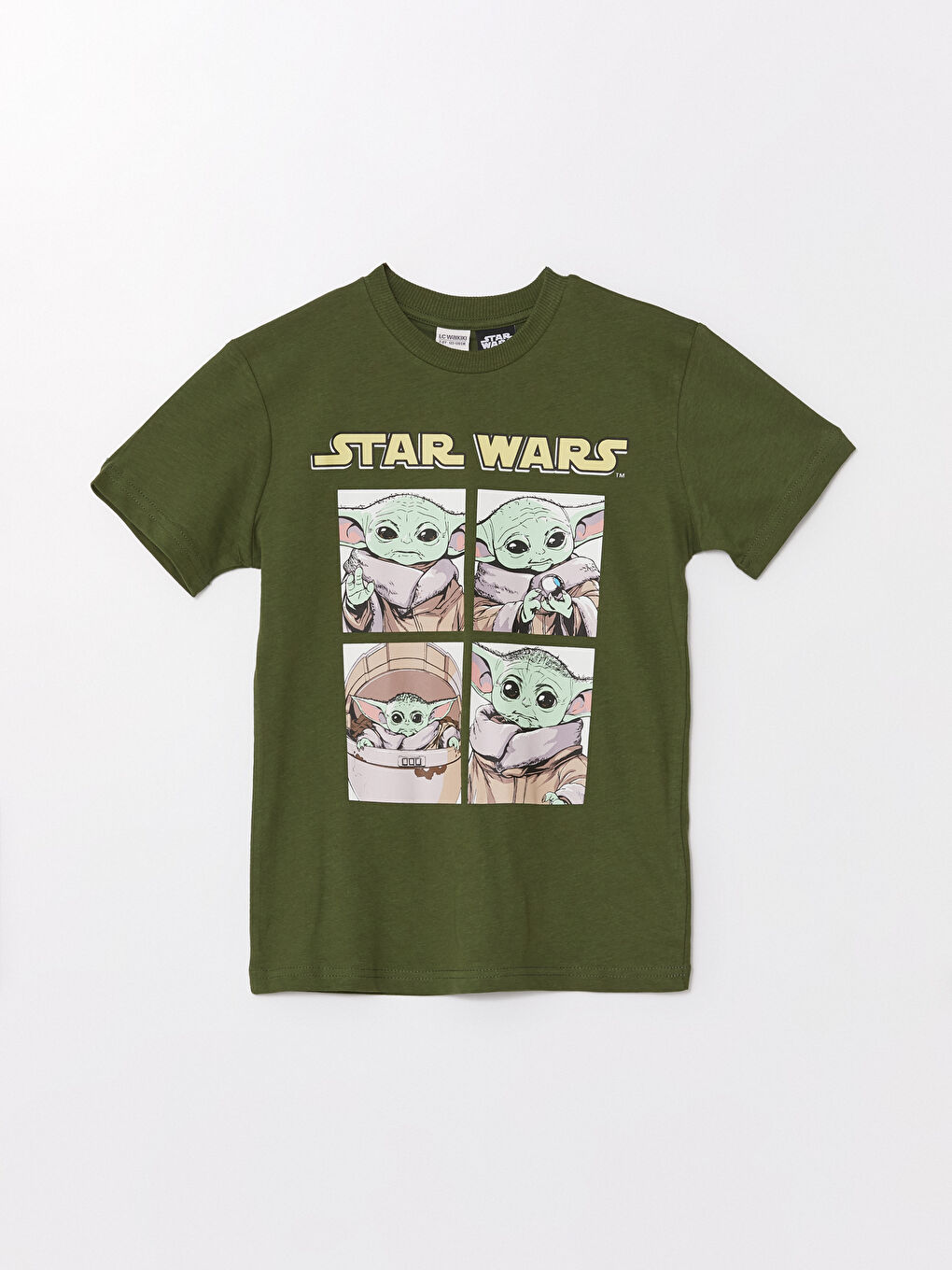 Yeşil Bisiklet Yaka Star Wars Baskılı Kısa Kollu Erkek Çocuk Tişört