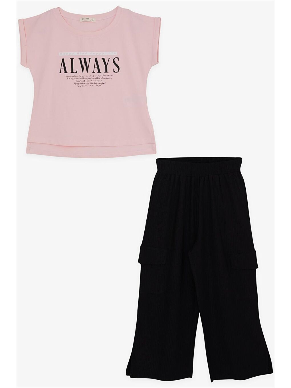 Pembe Bisiklet Yaka Kız Çocuk Tişört ve Eşofman Altı