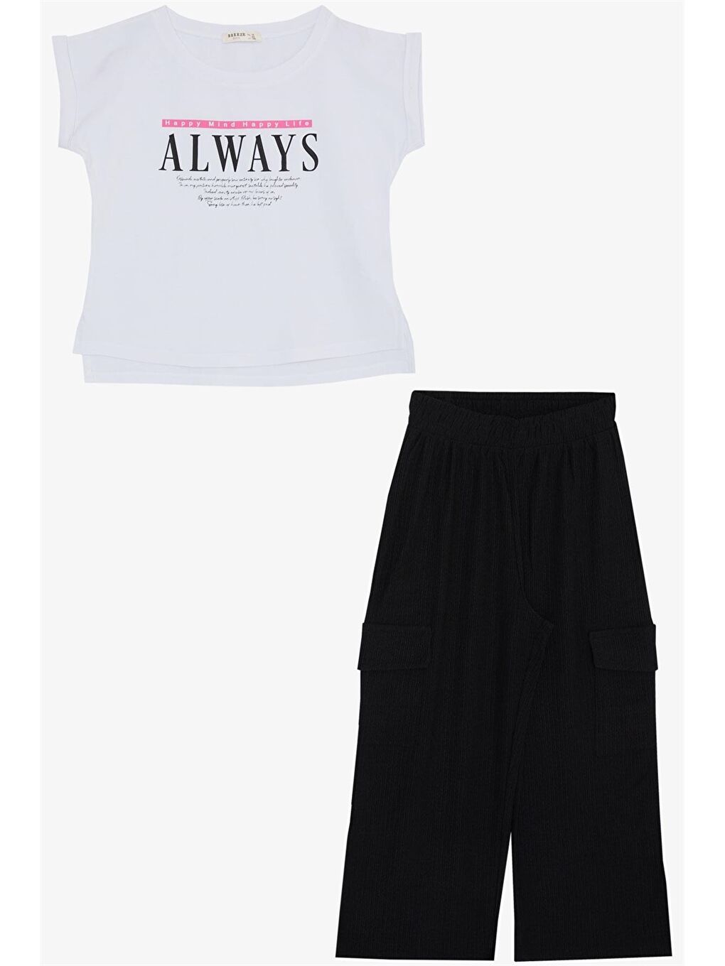 Beyaz Bisiklet Yaka Kız Çocuk Tişört ve Eşofman Altı