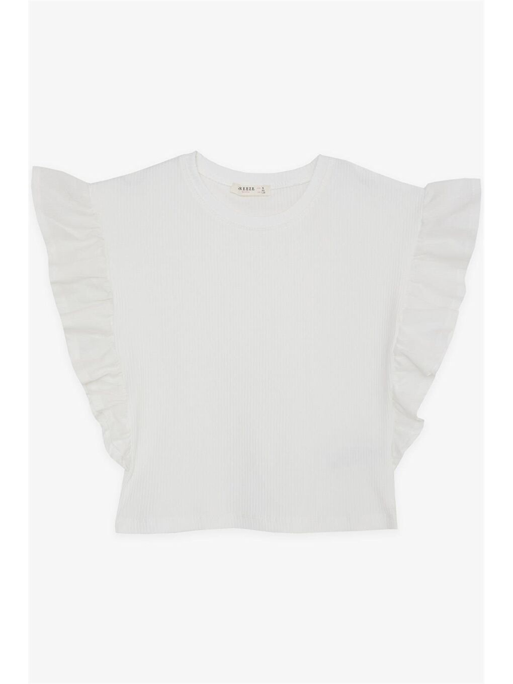 Ekru Bisiklet Yaka Fırfır Detaylı Kız Çocuk Tişört