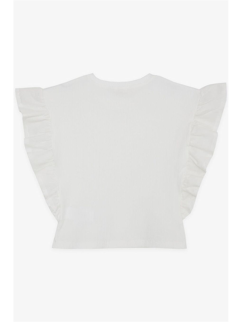 Ekru Bisiklet Yaka Fırfır Detaylı Kız Çocuk Tişört-1