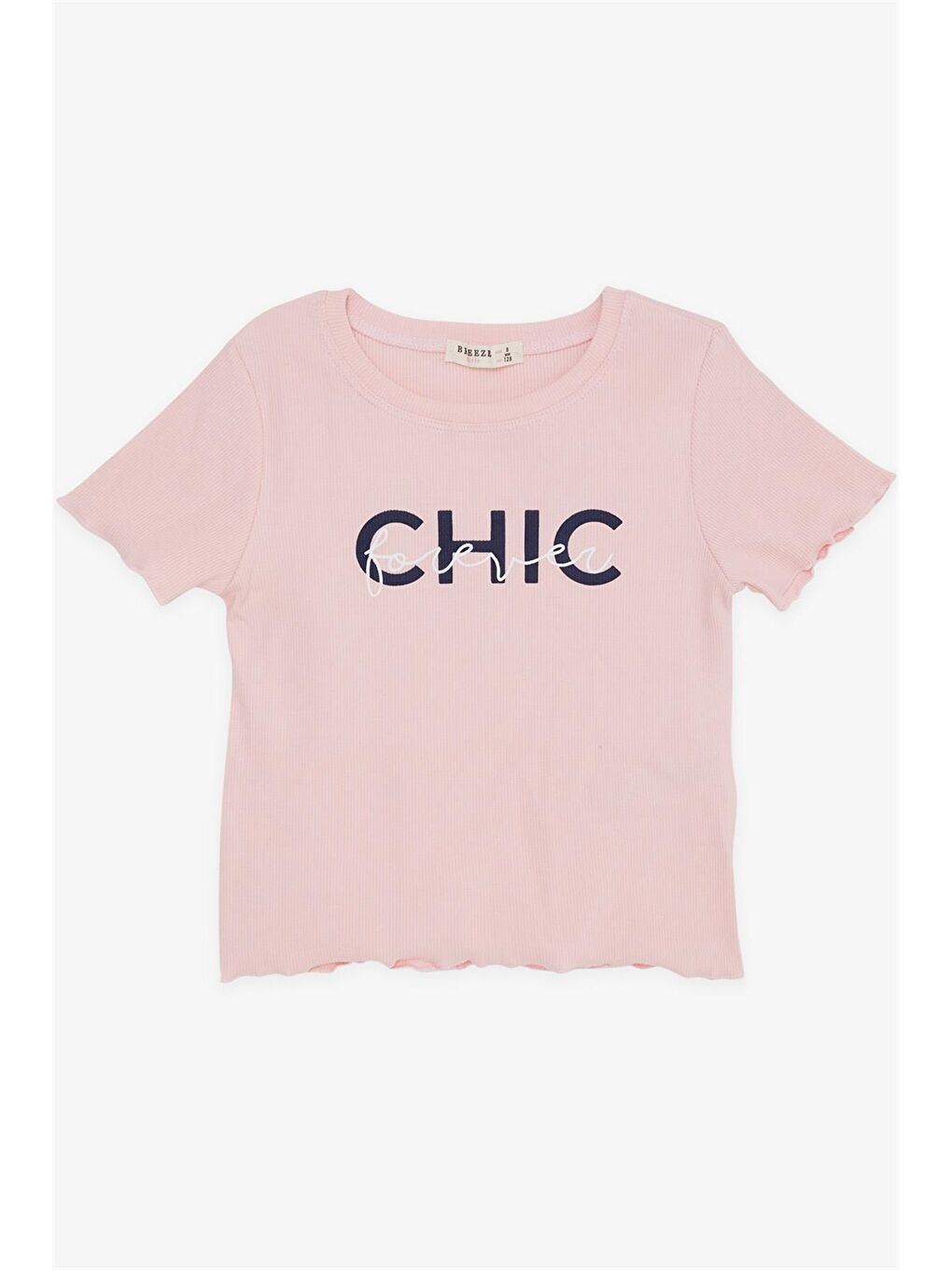 Pembe Bisiklet Yaka Baskılı Kız Çocuk Tişört