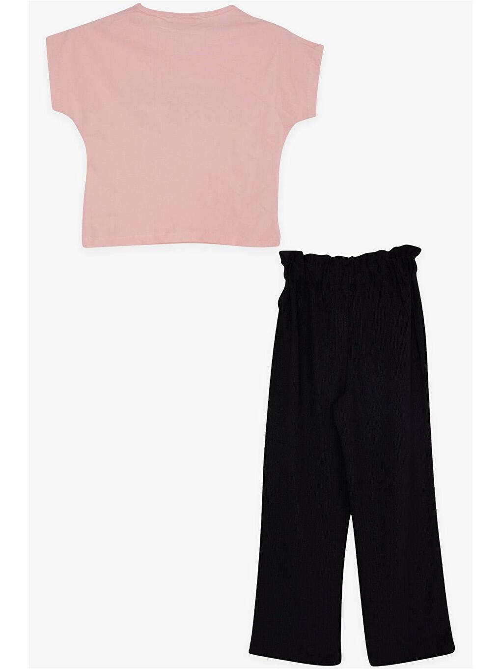 Pembe Bisiklet Yaka Kız Çocuk Tişört ve Eşofman Altı-1