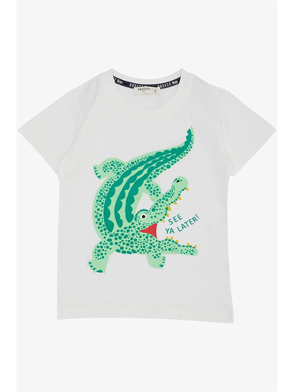 Ekru Bisiklet Yaka Baskılı Erkek Çocuk Tişört