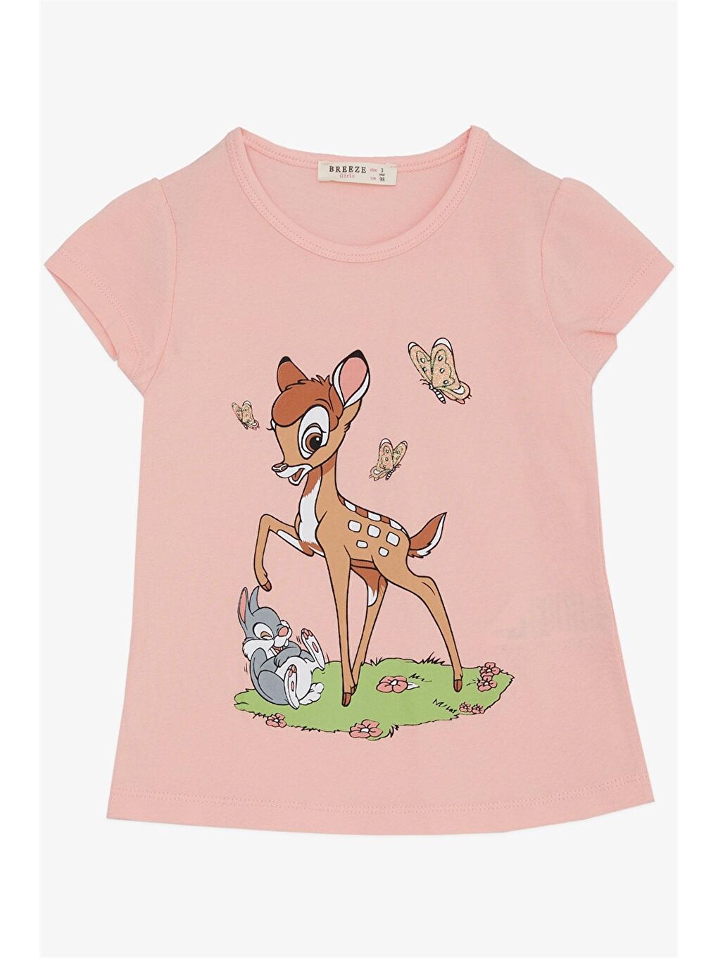 Turuncu Bisiklet Yaka Bambi Baskılı Kız Çocuk Tişört