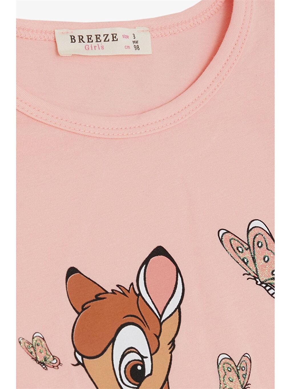 Turuncu Bisiklet Yaka Bambi Baskılı Kız Çocuk Tişört-2