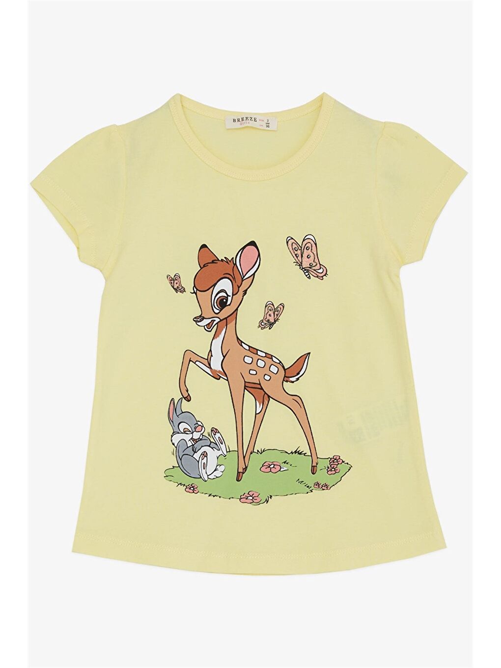 Sarı Bisiklet Yaka Bambi Baskılı Kız Çocuk Tişört