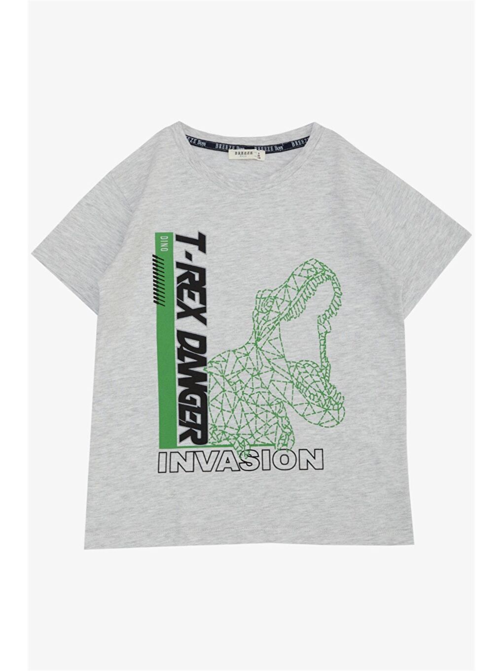 Gri Bisiklet Yaka Baskılı Erkek Çocuk Tişört