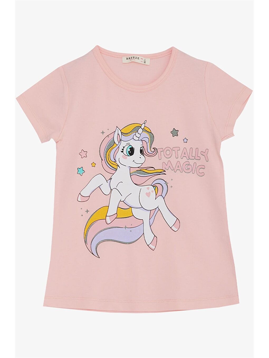 Pembe Bisiklet Yaka Baskılı Kız Çocuk Tişört