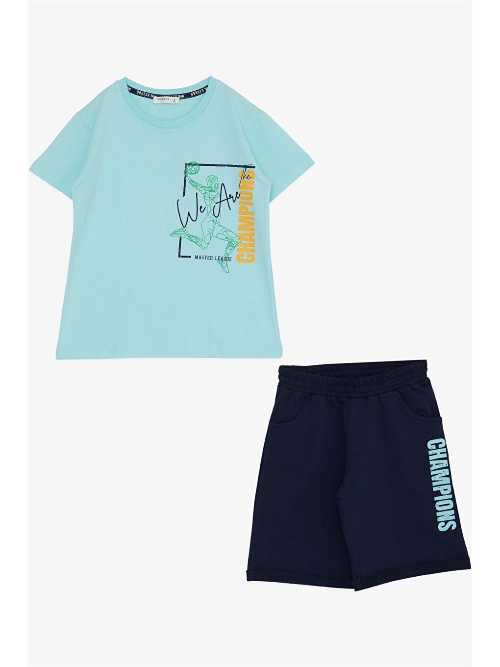 Mavi Bisiklet Yaka Baskılı Erkek Çocuk Tişört ve Şort 2'li Takım