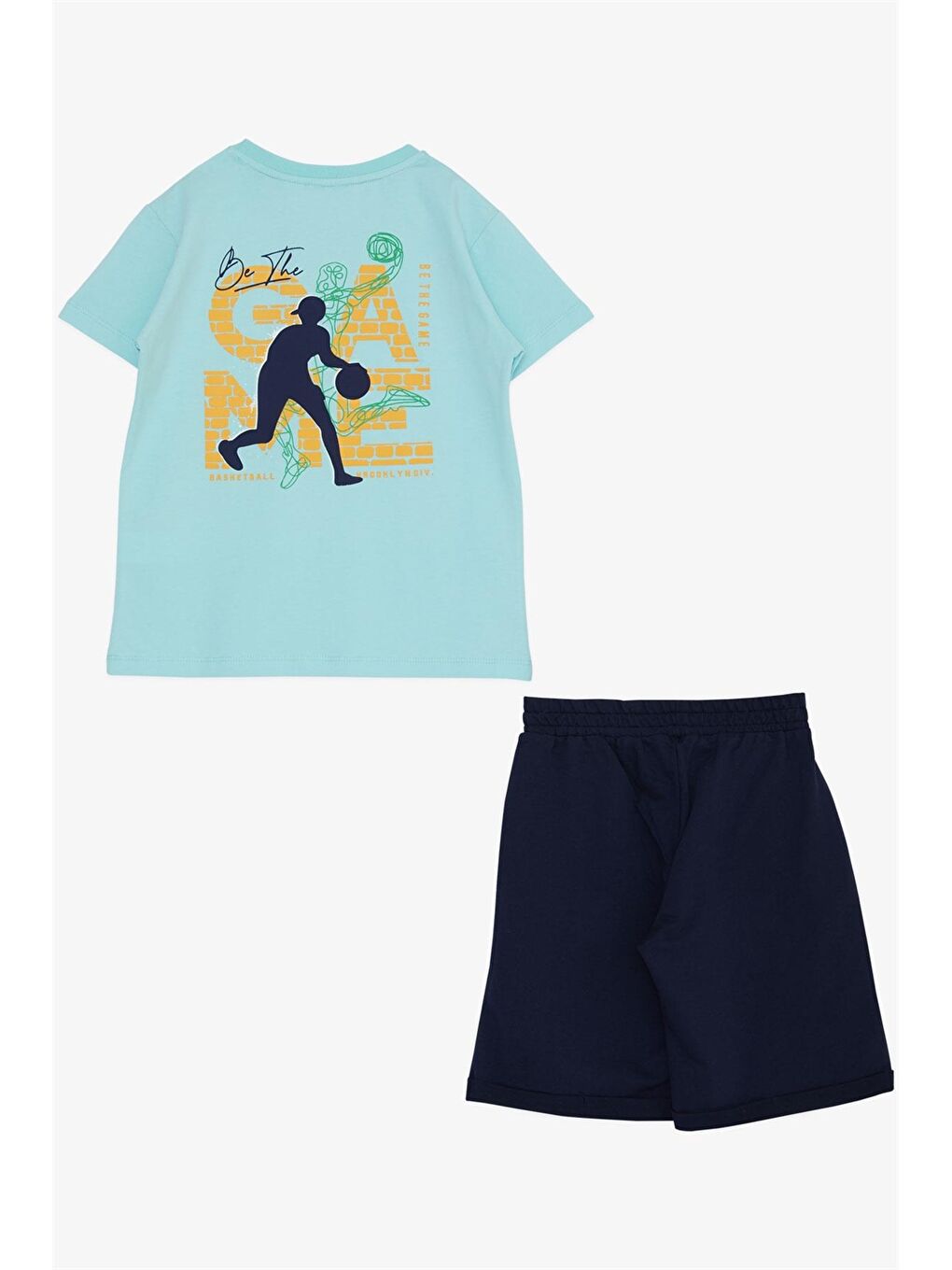 Mavi Bisiklet Yaka Baskılı Erkek Çocuk Tişört ve Şort 2'li Takım-1