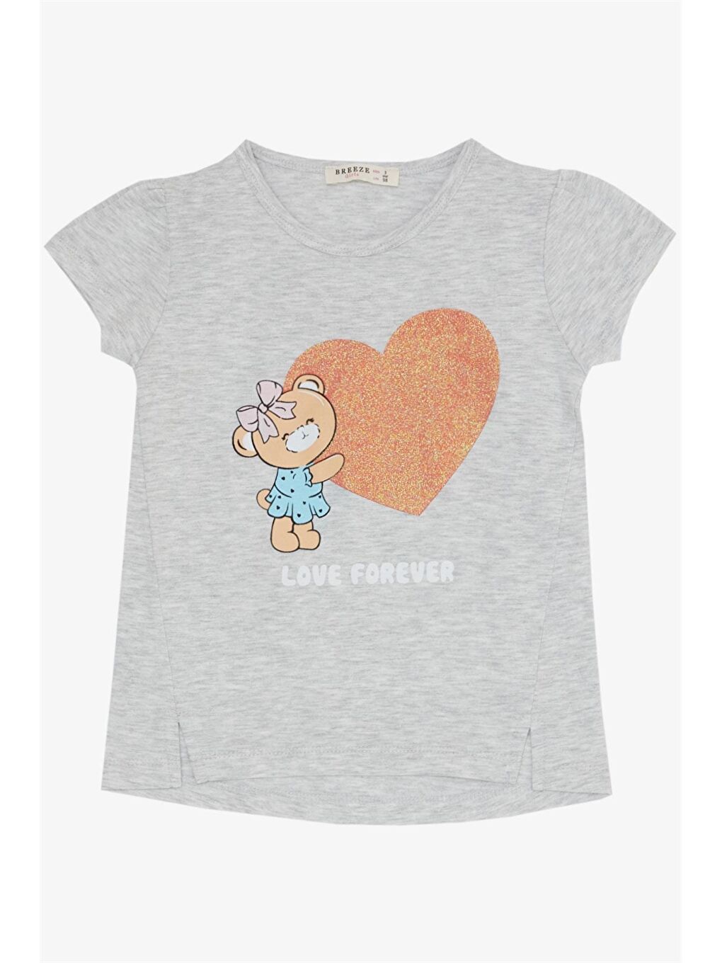 Gri Bisiklet Yaka Baskılı Kız Çocuk Tişört ve Tayt Takım-2