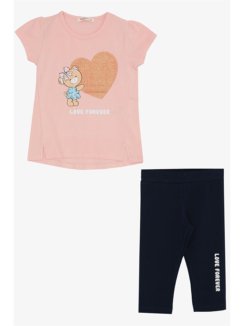 Turuncu Bisiklet Yaka Baskılı Kız Çocuk Tişört ve Tayt Takım