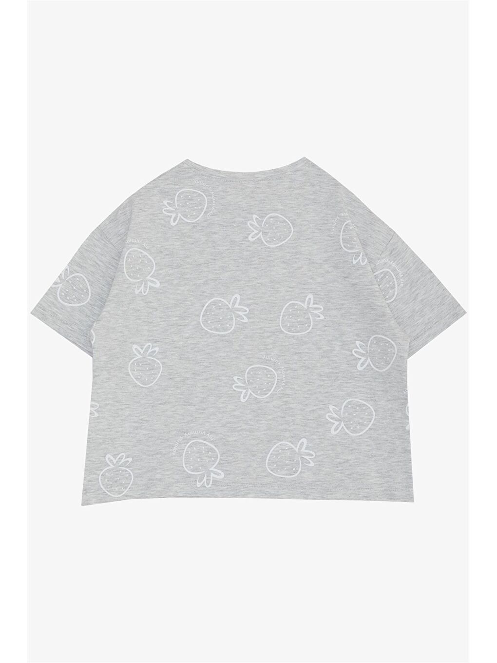Gri Bisiklet Yaka Baskılı Kız Çocuk Tişört-1