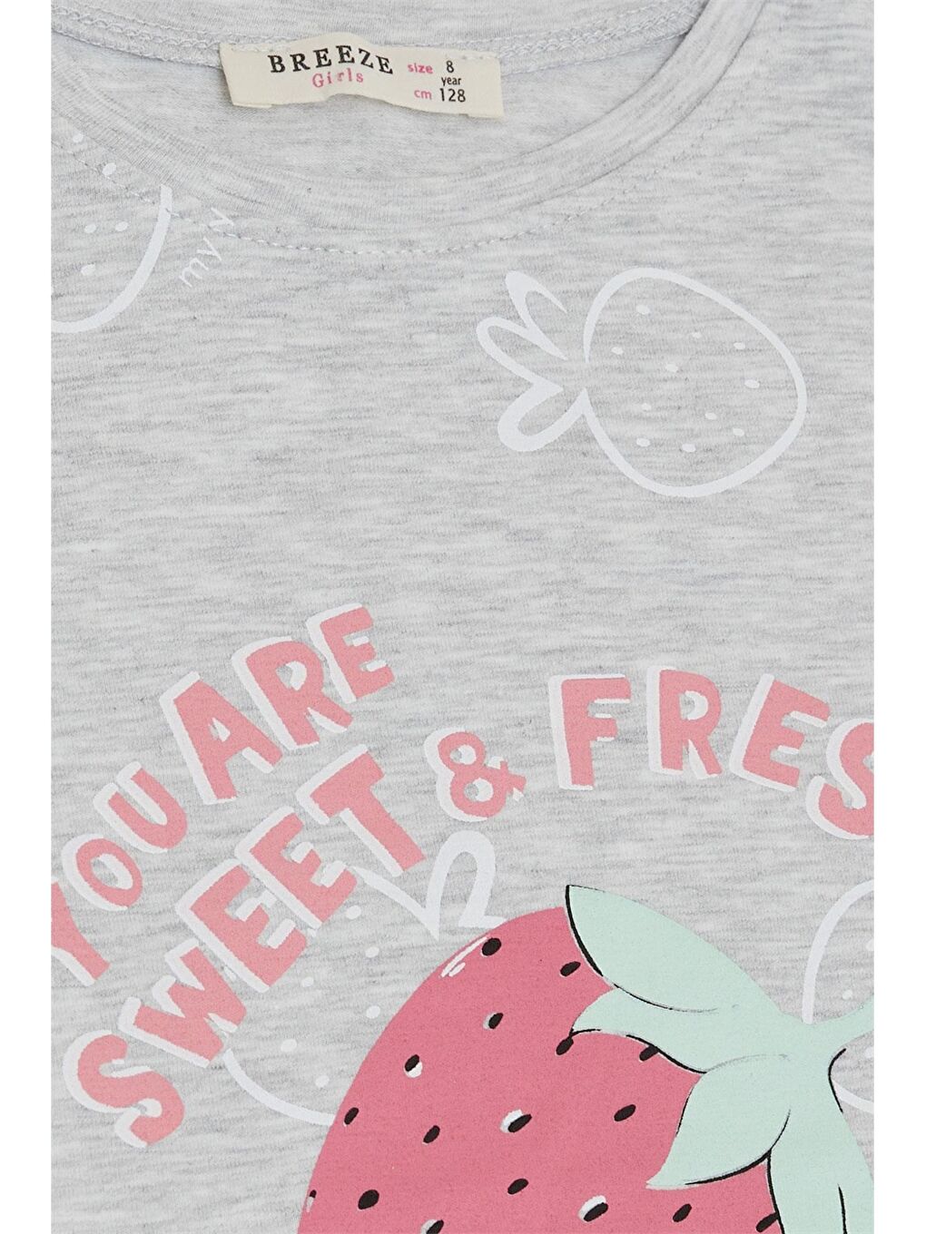Gri Bisiklet Yaka Baskılı Kız Çocuk Tişört-2
