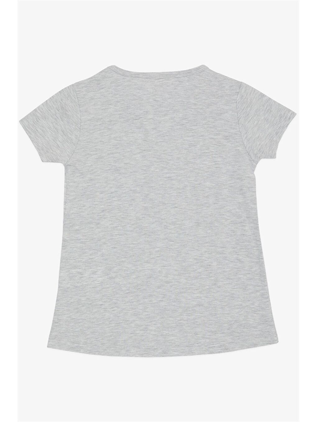 Gri Bisiklet Yaka Baskılı Kız Çocuk Tişört-1