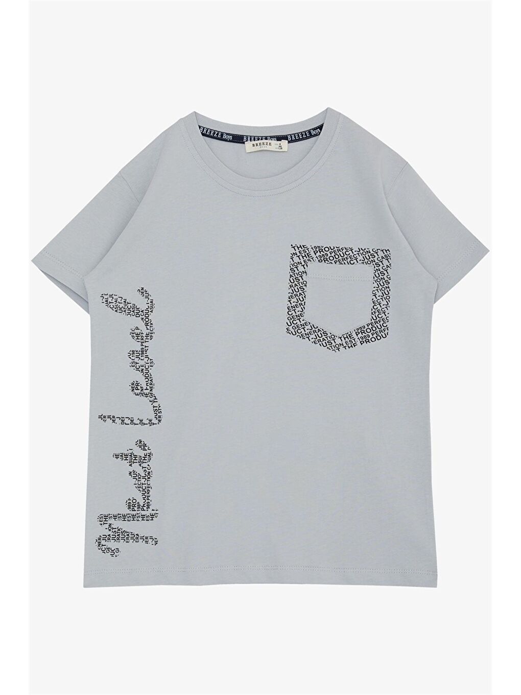 Gri Bisiklet Yaka Baskılı Erkek Çocuk Tişört