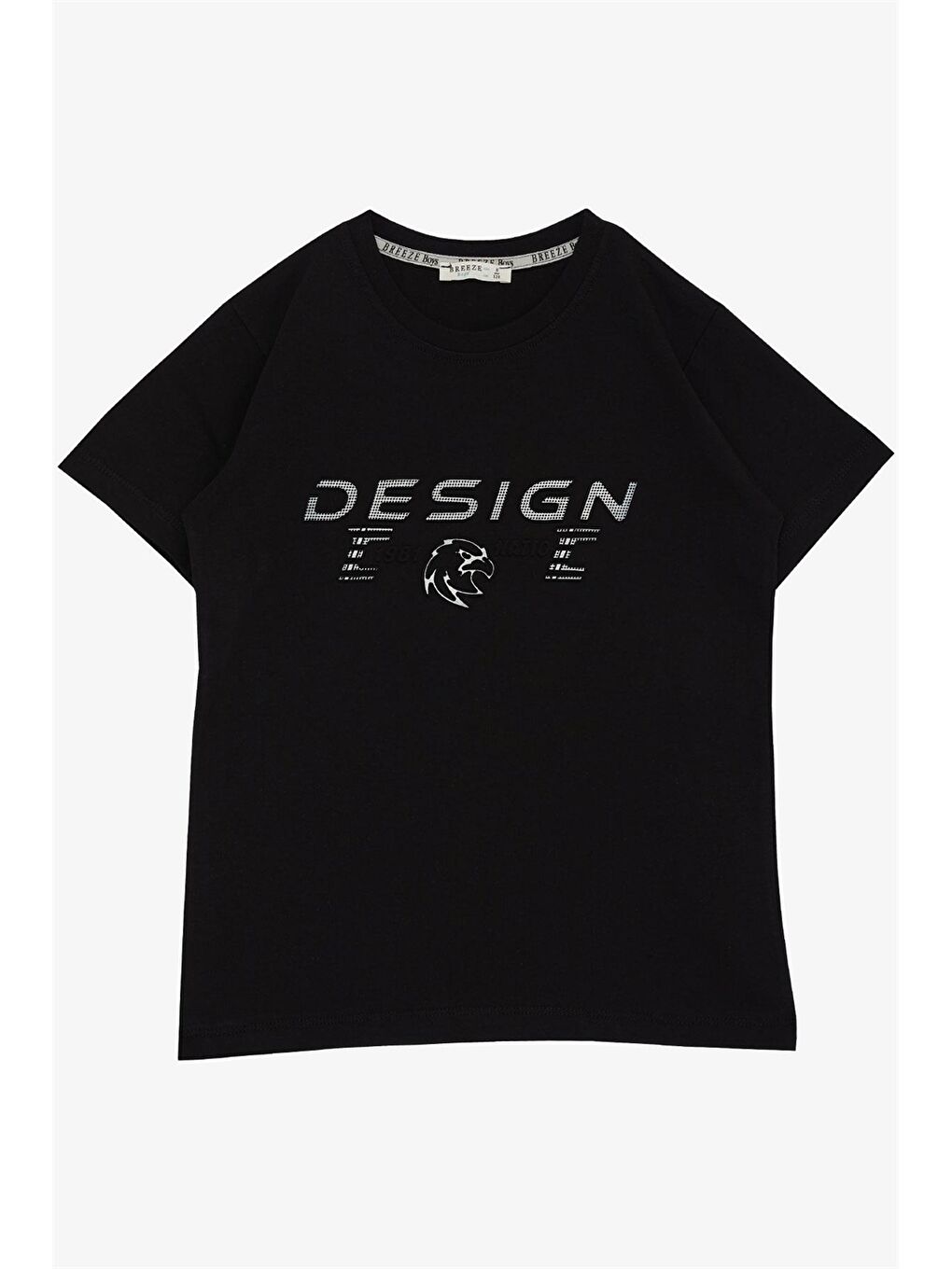 Siyah Bisiklet Yaka Baskılı Erkek Çocuk Tişört