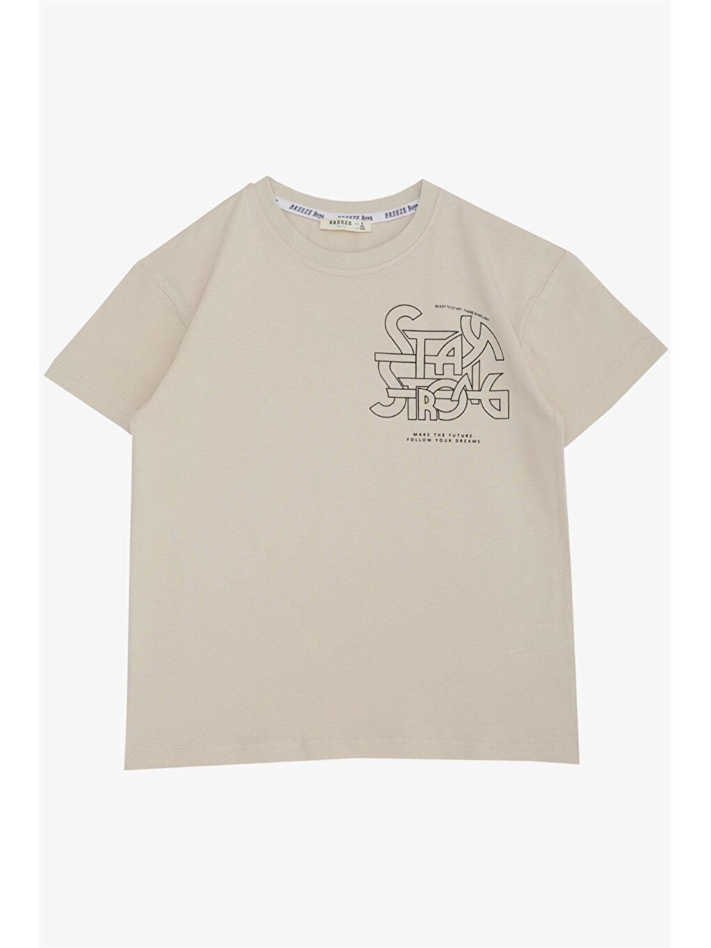 Bej Bisiklet Yaka Baskılı Erkek Çocuk Tişört