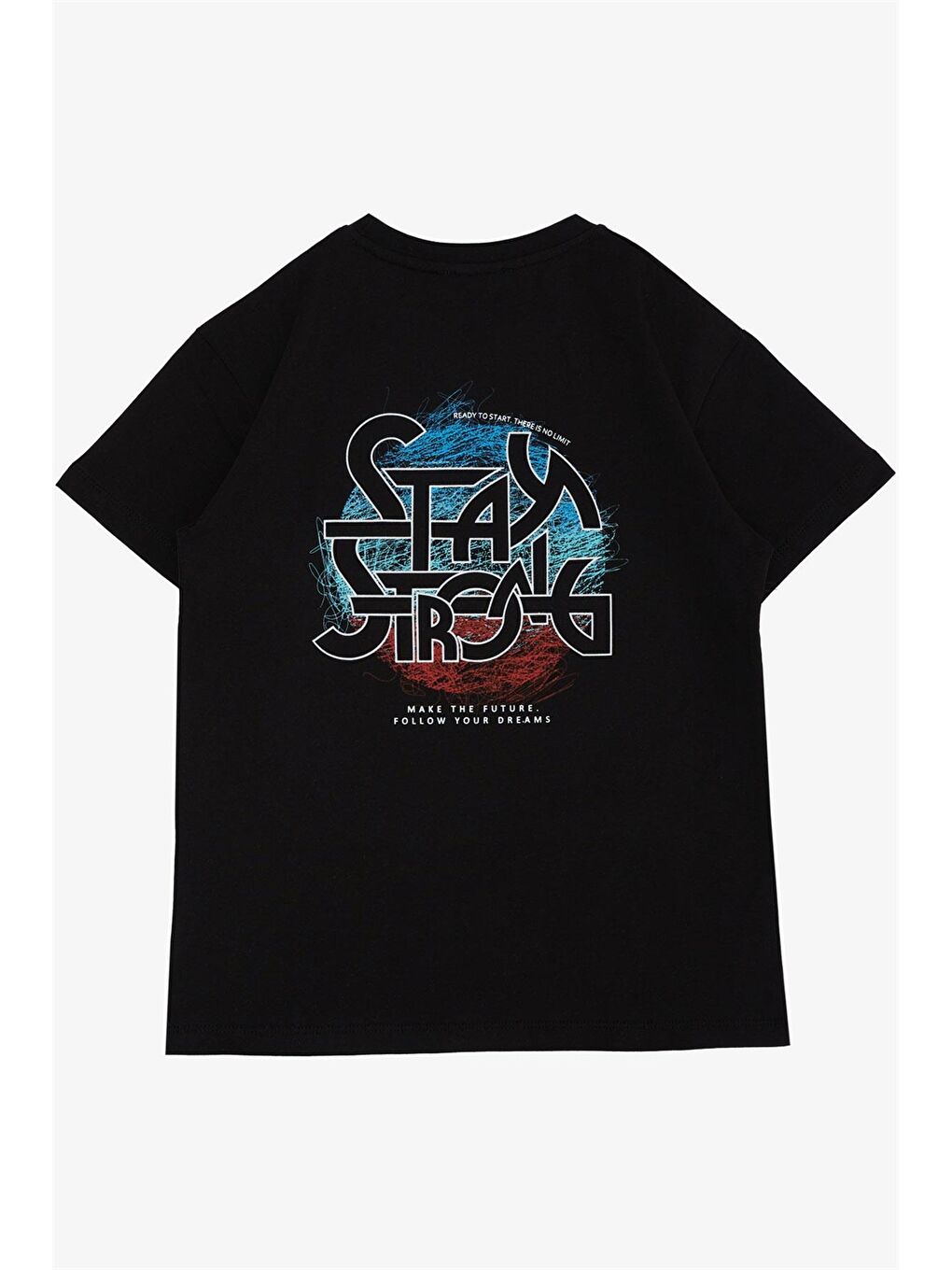 Siyah Bisiklet Yaka Baskılı Erkek Çocuk Tişört-1