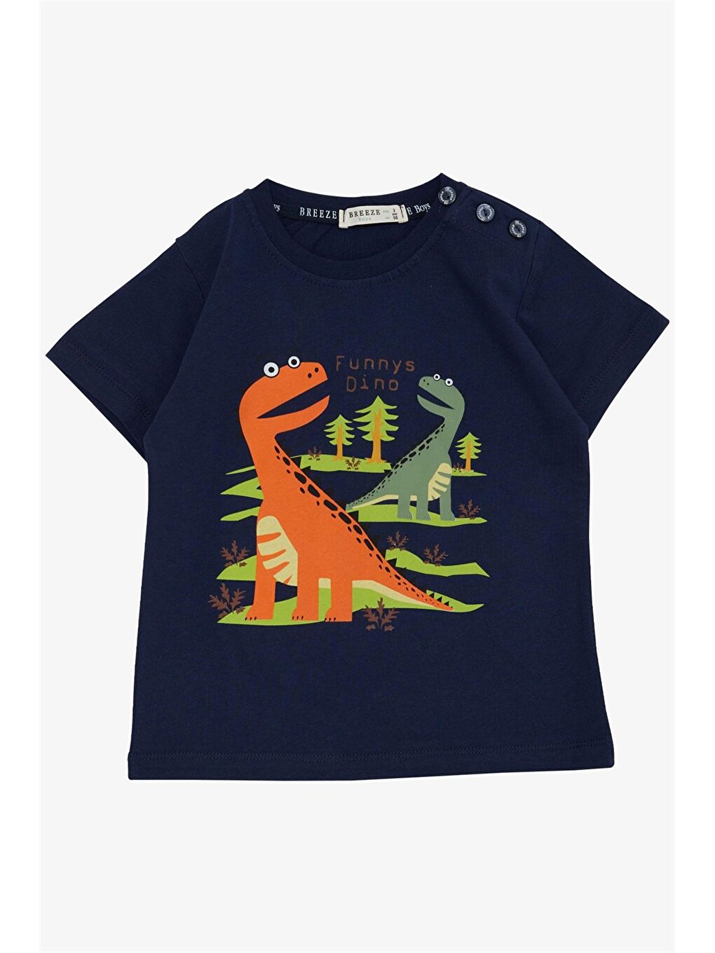 Lacivert Bisiklet Yaka Baskılı Erkek Çocuk Tişört