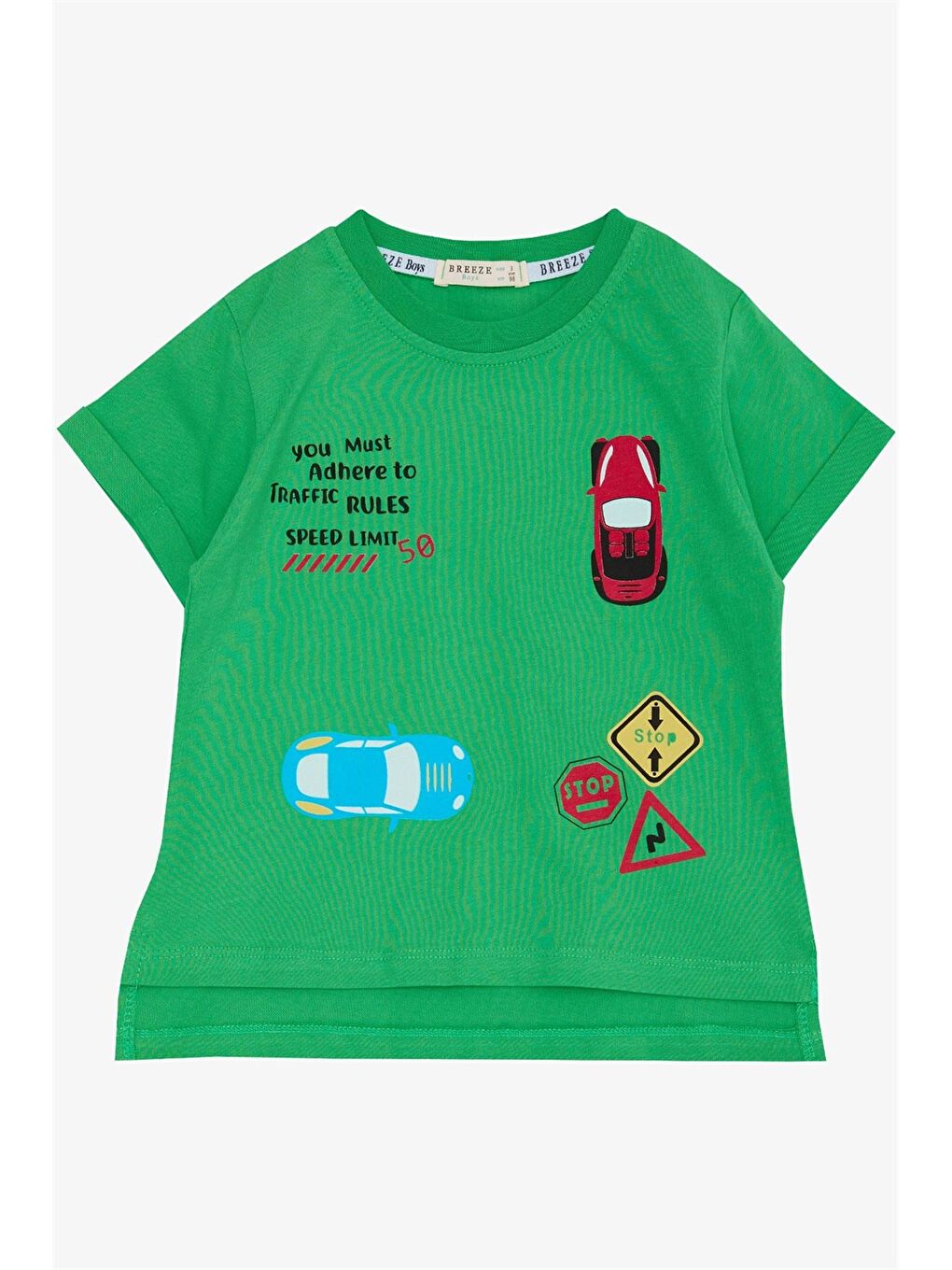 Yeşil Bisiklet Yaka Baskılı Erkek Çocuk Tişört