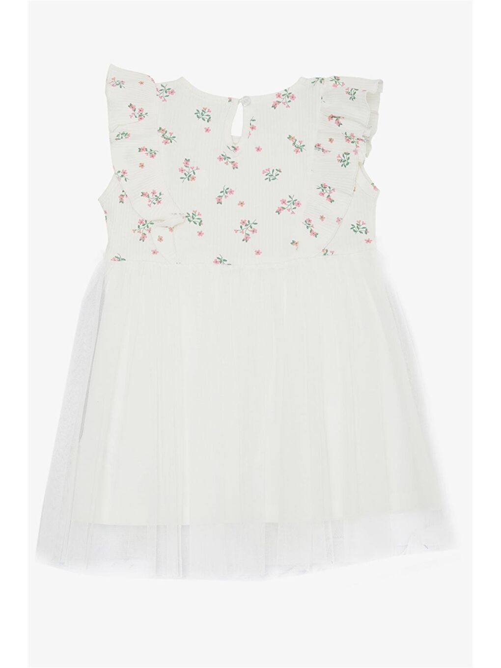 Beyaz Bisiklet Yaka Baskılı Kız Bebek Elbise-1
