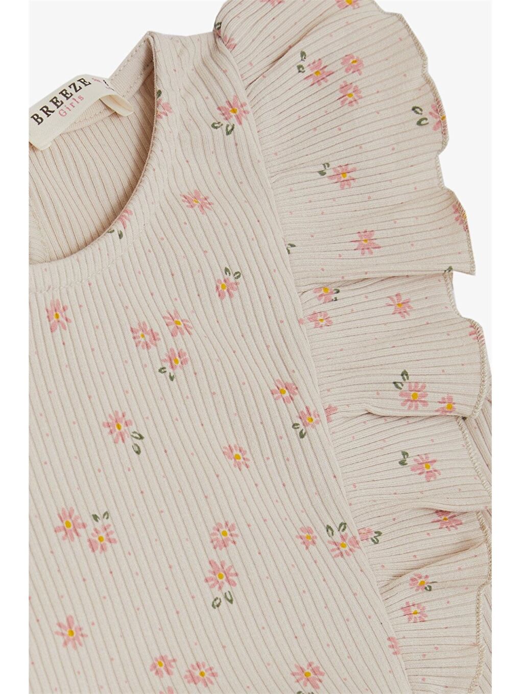 Bej Bisiklet Yaka Baskılı Kız Çocuk Elbise-2
