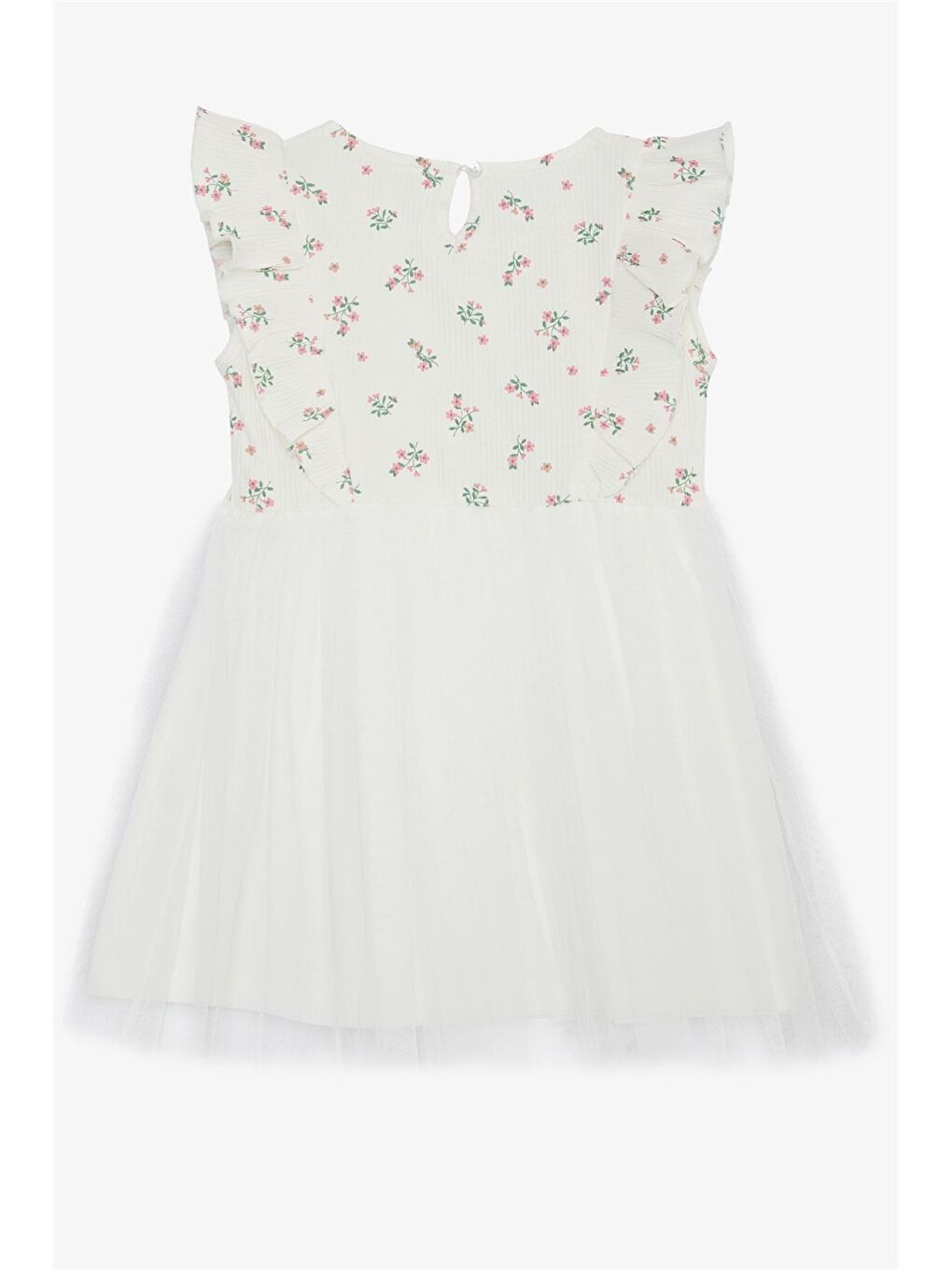 Beyaz Bisiklet Yaka Baskılı Kız Çocuk Elbise-1